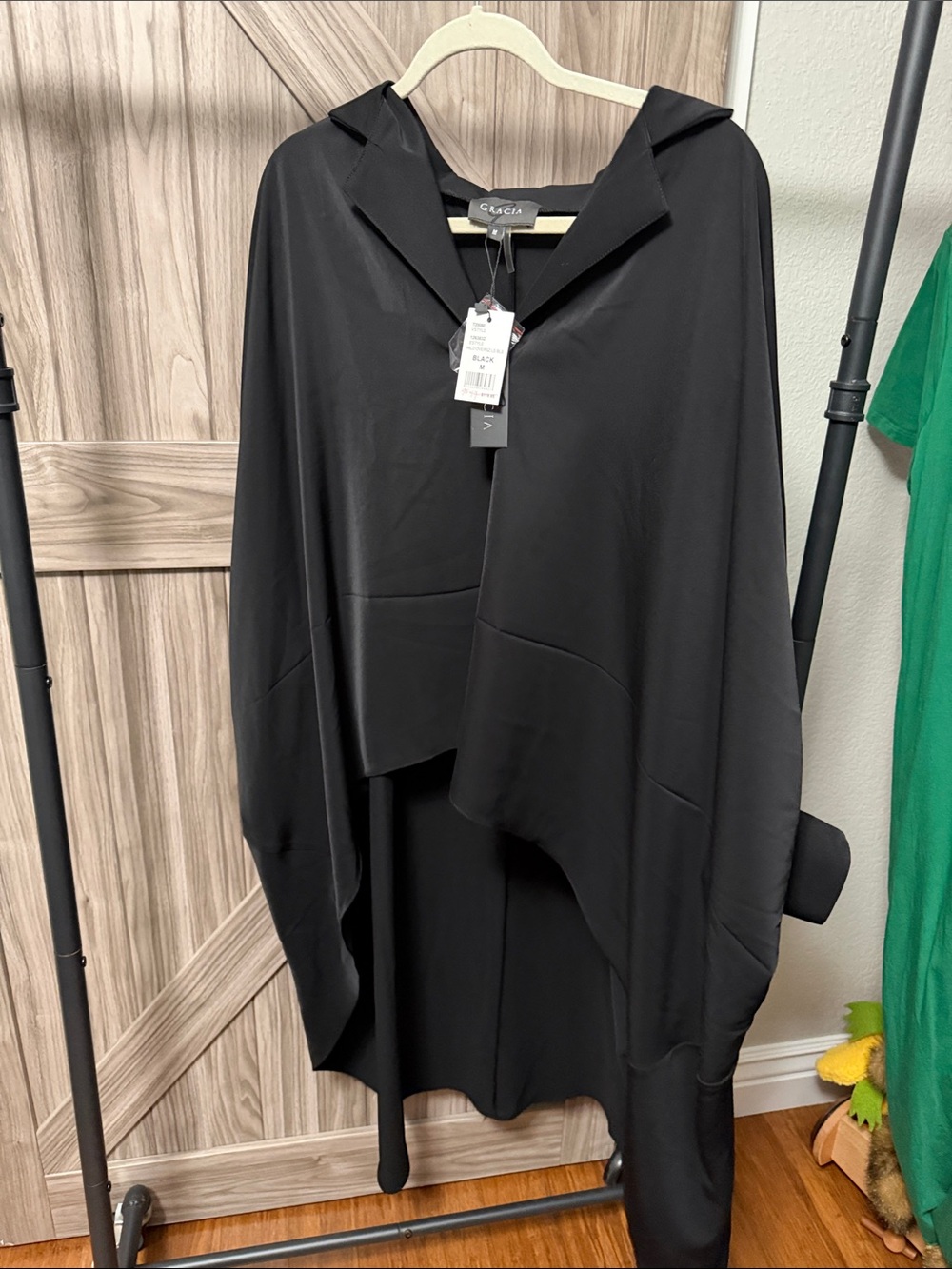 Gracia Black Oversized High Low Blouse Dramatic Dolman Sleeve NWT M